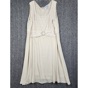 Another Thyme Dress Women 22W Cream Lace Rhinestone Buckle Sleeveless Midi
